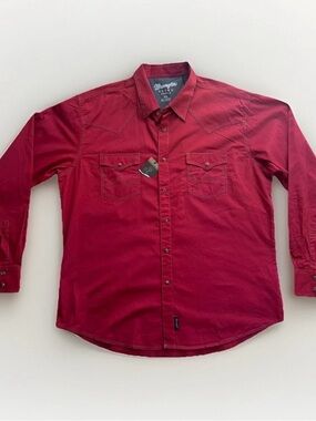 Wrangler Men's Retro Premium Red Shirt Western Snap Long Sleeve XXL